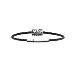 Bracelet Homme acier cuir tressé noir Maison de la Bijouterie 3ZYZY0ZU