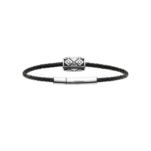Bracelet Homme acier cuir tressé noir Maison de la Bijouterie 3ZYZY0ZU