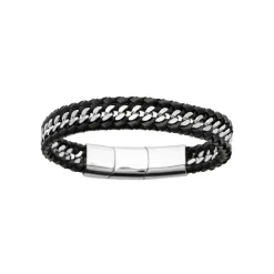Bracelet Homme acier cuir tressé noir Maison de la Bijouterie 3ZYZY3YZ