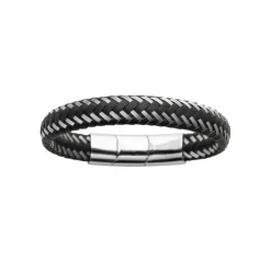 Bracelet Homme acier cuir tressé noir Maison de la Bijouterie 3ZYZY5YZ