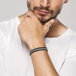 Bracelet Homme acier cuir tressé noir Maison de la Bijouterie 3ZYZY3YZ