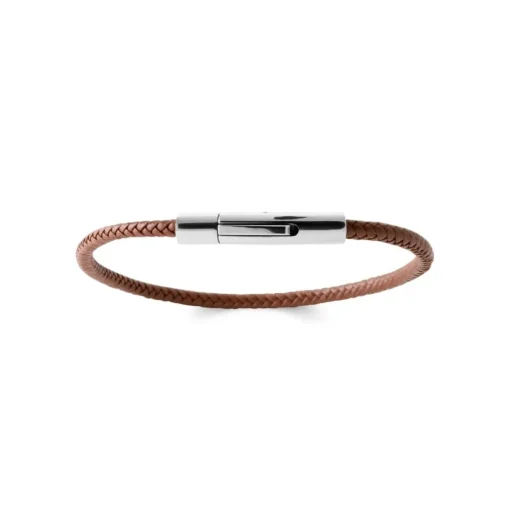 Bracelet Homme acier cuir tressée marron Maison de la Bijouterie 3ZY0UVZU