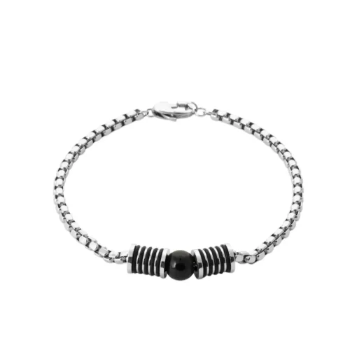 Bracelet Homme acier perle agate noire Maison de la Bijouterie 3ZYZ33YZ