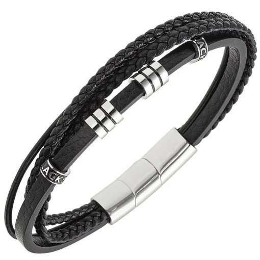 Bracelet Homme All Blacks Bijoux - 682407 Acier, Cuir Couleur Noir