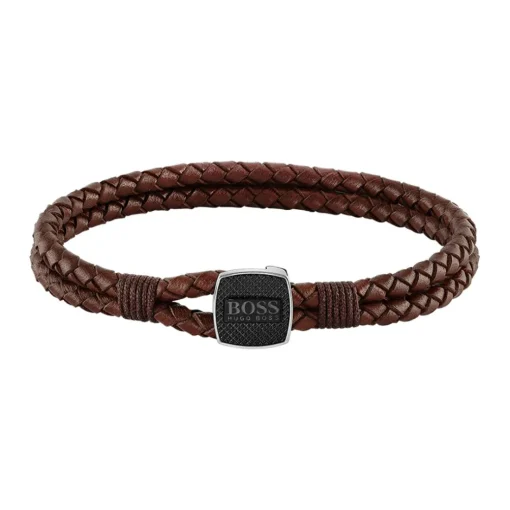 Bracelet Homme Boss Bijoux Seal - 1580048 Cuir, Acier Marron, Noir