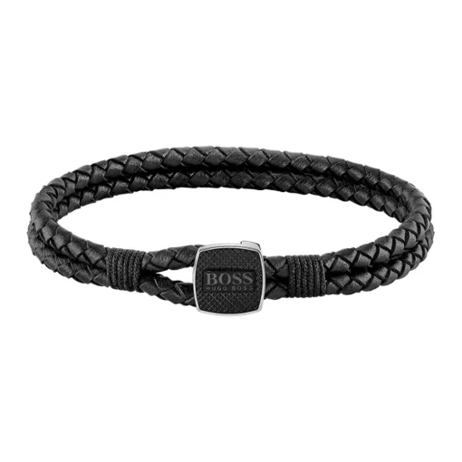 Bracelet Homme Boss Bijoux Seal - 1580047S Cuir, Acier Noir