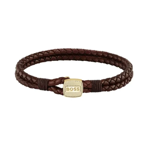 Bracelet Homme Boss Bijoux Seal - 1580667M Cuir, Acier Doré