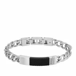 Bracelet Homme Fossil Bijoux Textured Plaque - JF04411040 Acier Argent