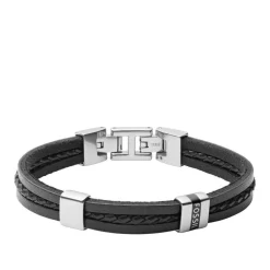 Bracelet Homme Fossil Bijoux-Cuir Noir