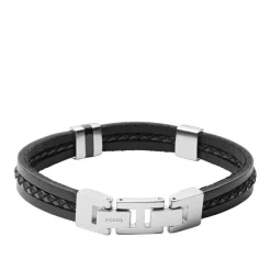 Bracelet Homme Fossil Bijoux-Cuir Noir