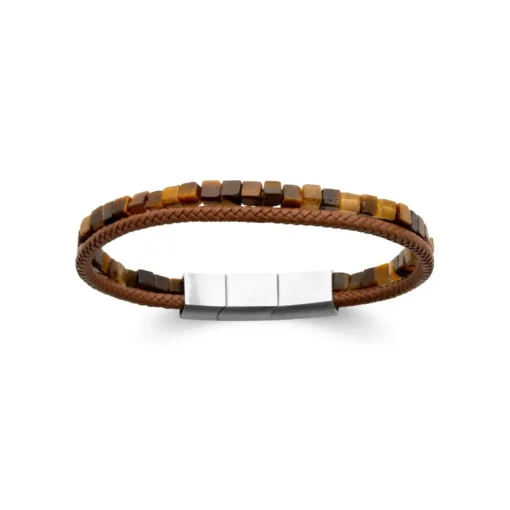Bracelet Homme œil de tigre cuir marron Maison de la Bijouterie 3ZY0U4YZ
