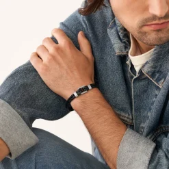 Bracelet Homme JF04202040 en cuir noir