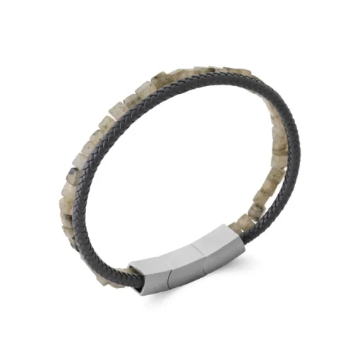 Bracelet Homme labradorite cuir noir Maison de la Bijouterie 3ZY0U5YZ