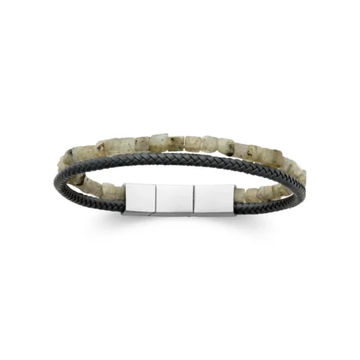 Bracelet Homme labradorite cuir noir Maison de la Bijouterie 3ZY0U5YZ