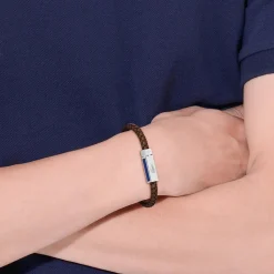 Bracelet Homme Lacoste Rokel - 2040450 Acier, Cuir Marron, Bleu