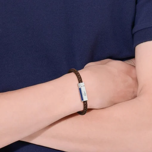 Bracelet Homme Lacoste Rokel - 2040450 Acier, Cuir Marron, Bleu