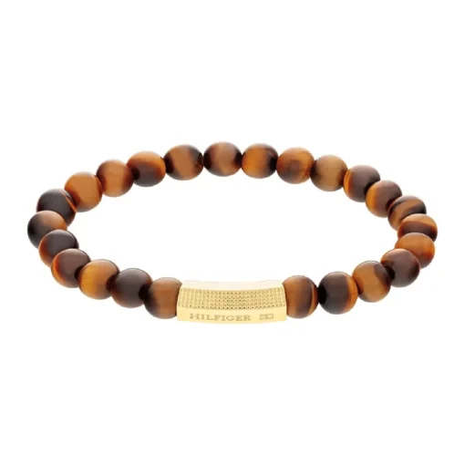 Bracelet Homme Tommy Hilfiger Beads - 2790582 Acier Doré, Marron Ajustable Circonference Interieure : 180Mm