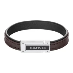 Bracelet Homme Tommy Hilfiger Flat - 2790559 Acier, Cuir Argent, Marron