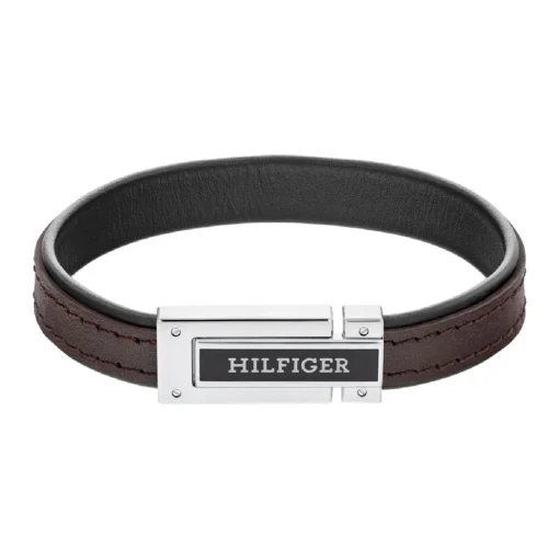 Bracelet Homme Tommy Hilfiger Flat - 2790559 Acier, Cuir Argent, Marron