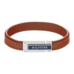 Bracelet Homme Tommy Hilfiger Flat - 2790560 Acier, Cuir Argent, Marron