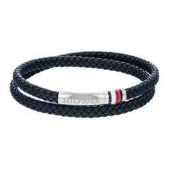 Bracelet Homme Tommy Hilfiger Double - 2790549 Acier, Cuir Argent, Bleu