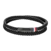 Bracelet Homme Tommy Hilfiger Double - 2790552 Acier, Cuir Noir