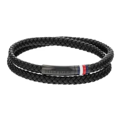 Bracelet Homme Tommy Hilfiger Double - 2790552 Acier, Cuir Noir