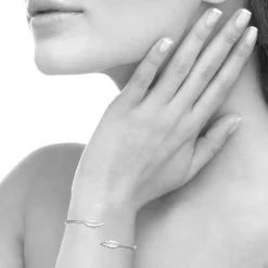 Bracelet Jonc femme fantaisie plume oxyde de zirconium argent Maison de la Bijouterie VWZWWW56