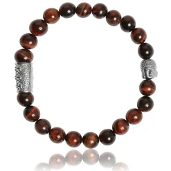 Bracelet Lauren Steven Design ML042 - Bracelet En Pierre Naturelle Oeil de Tigre Rouge Homme