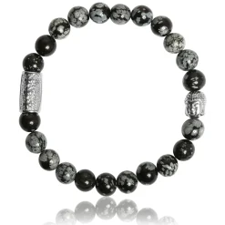 Bracelet Lauren Steven Design ML046 - Bracelet En Pierre Naturelle Obsidienne Flocon de Neige Homme
