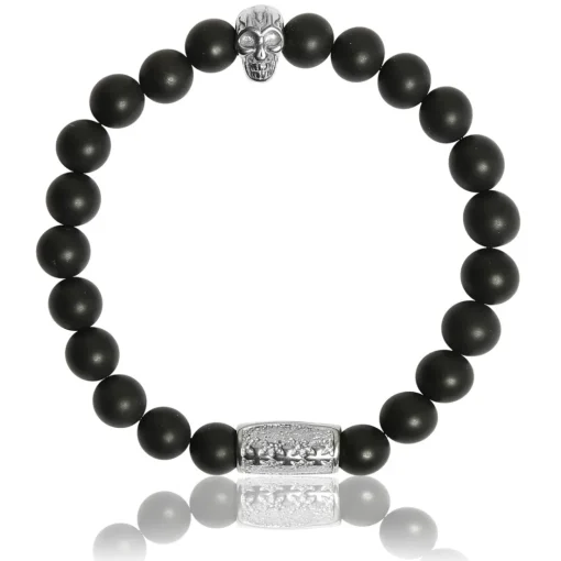 Bracelet Lauren Steven Design ML016 - Bracelet En Pierre Naturelle Onyx Noir Mat Homme