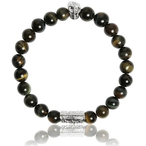 Bracelet Lauren Steven Design ML004 - Bracelet En Pierre Naturelle Oeil de Tigre Bleu Homme
