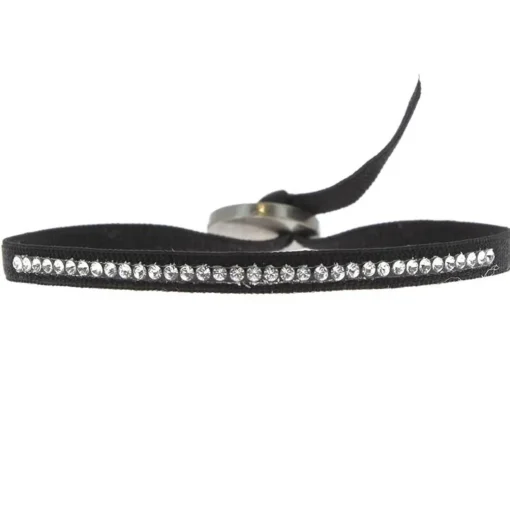 Bracelet Les Interchangeables A17661 - Bracelet Tissu Noir Cristaux de haute qualité Femme