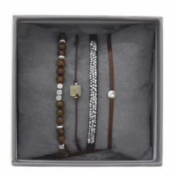 Bracelet Les Interchangeables A38625 - Bracelet Tissu Marron Cristaux de haute qualité Femme