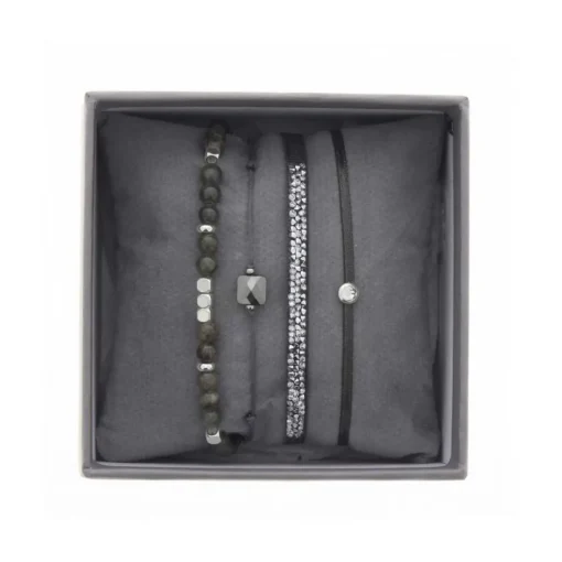 Bracelet Les Interchangeables A38626 - Bracelet Tissu Gris Cristaux de haute qualité Femme