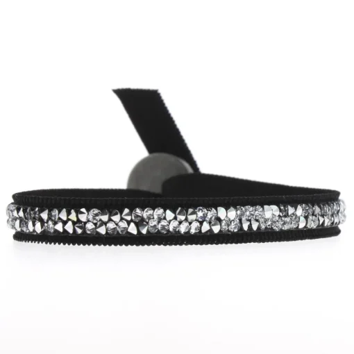 Bracelet Les Interchangeables A24957 - Bracelet Tissu Noir Cristaux de haute qualité Femme