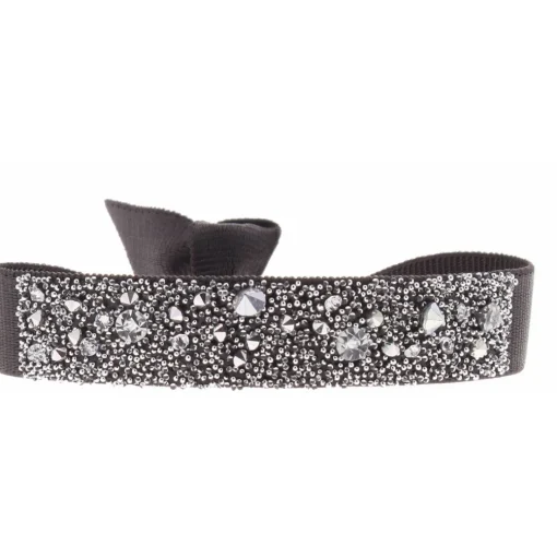 Bracelet Les Interchangeables A36982 - Bracelet Tissu Marron Cristaux de haute qualité Femme