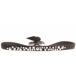 Bracelet Les Interchangeables A36653 - Bracelet Tissu Marron Cristaux de haute qualité Femme
