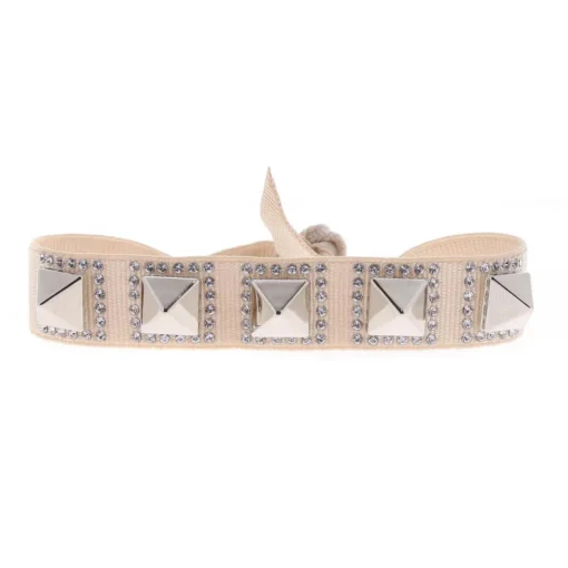 Bracelet Les Interchangeables A35523 - Bracelet Tissu Métal Argenté Beige Femme