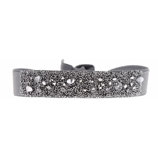 Bracelet Les Interchangeables A36480 - Bracelet Tissu Gris Cristaux de haute qualité Femme