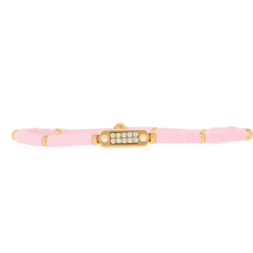 Bracelet Les Interchangeables A58621 - Mini Plaque 2 Rangs Perle Gomme Rose Femme