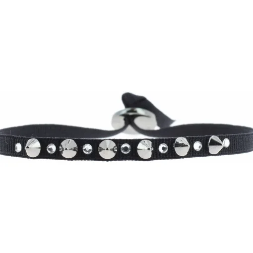 Bracelet Les Interchangeables A29279 - Bracelet Tissu Noir Cristaux de haute qualité Femme