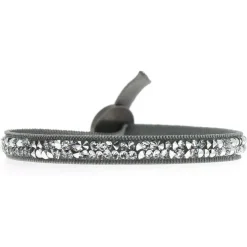 Bracelet Les Interchangeables A24955 - Bracelet Tissu Gris Cristaux de haute qualité Femme