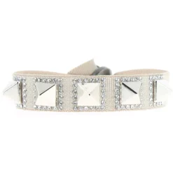 Bracelet Les Interchangeables A27238 - Bracelet Tissu Métal Argenté Beige Femme