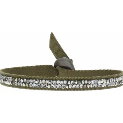Bracelet Les Interchangeables A24969 - Bracelet Tissu Vert Cristaux de haute qualité Femme