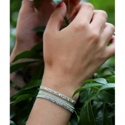 Bracelet Les Interchangeables A37024 - Bracelet Tissu Beige Cristaux de haute qualité Femme