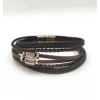 Bracelet Redskins Bijoux 285606 - Homme Noir et Marron en Cuir Tressé et Acier - Perles Plates et Allongées