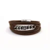 Bracelet Redskins Bijoux 285603 - Homme Marron en Cuir Tressé et Acier - Chaînette Gourmette et Rose des Vents