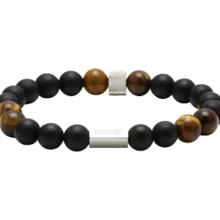 Bracelet Rochet B28600103 - ZEN Perles Agate Noires, Quartz Oeil de Tigre Acier Molet Homme