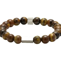 Bracelet Rochet B286003 - ZEN Perles Quartz Oeil de Tigre Acier Moleté Homme